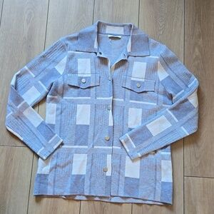 Sioni Blue and White Plaid Sweater with Buttons and Collar Shacket Size S